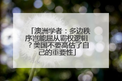 澳洲学者:多边秩序岂能屈从霸权逻辑?美国不要高估了自己的重要性